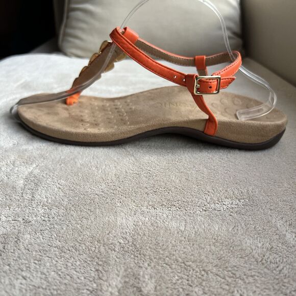 Vionic Rest Miami Orange Leather T-Strap Sandals Women 8 Gold Accents Strappy - Picture 2 of 14